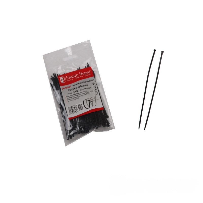 Стяжка кабельная 3х100 мм, 100 шт, черный Днепр - изображение 1