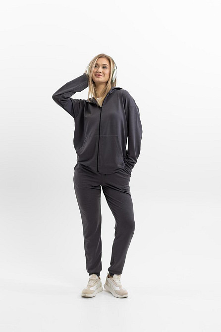 Модный графитовый костюм унисекс на молнии с карманами из хлопка для дома и прогулок Львов - изображение 6