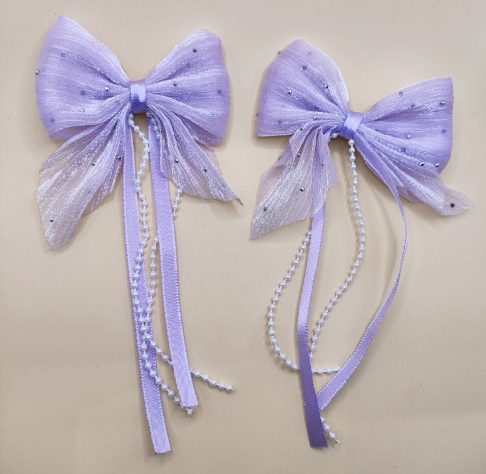 Комплект заколок "Бантики зі стрічками" 2 шт Фіолетовий Сміла - фото 1