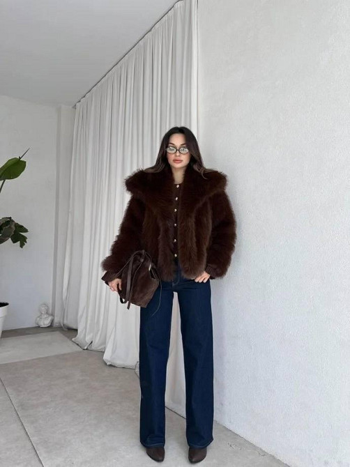 Женская стильная короткая шуба с большим воротником искусственный мех Шоколад, 46 Одесса - изображение 3