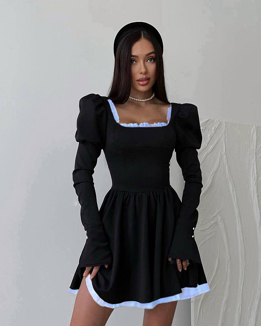 Жіноча елегантна мінісукня з довгим рукавом крепдайвінг + котон 46/48 Одеса - фото 1