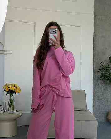 Женский стильный повседневный костюм двойка качественный турецкий кулир Розовый Одесса