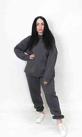 Женский спортивный теплый костюм трехнитка на флисе Графитовый XL/2XL Харьков