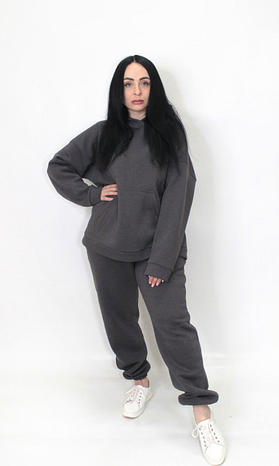 Жіночий спортивний теплий костюм тринитка на флісі Графітовий XL/2XL Харків - фото 5