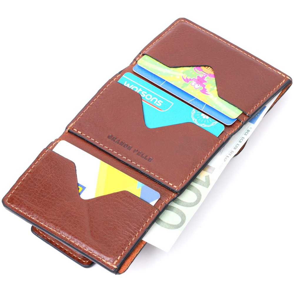 Небольшой кошелек из натуральной кожи в три сложения GRANDE PELLE 11662 Коричневый Киев - изображение 6