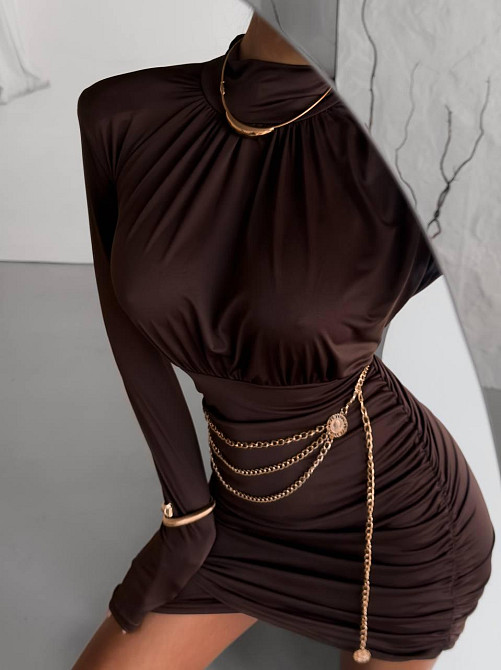 Стильне жіноче мініплаття з плічками трикотаж масло Шоколад, 42/44 Одеса - фото 4