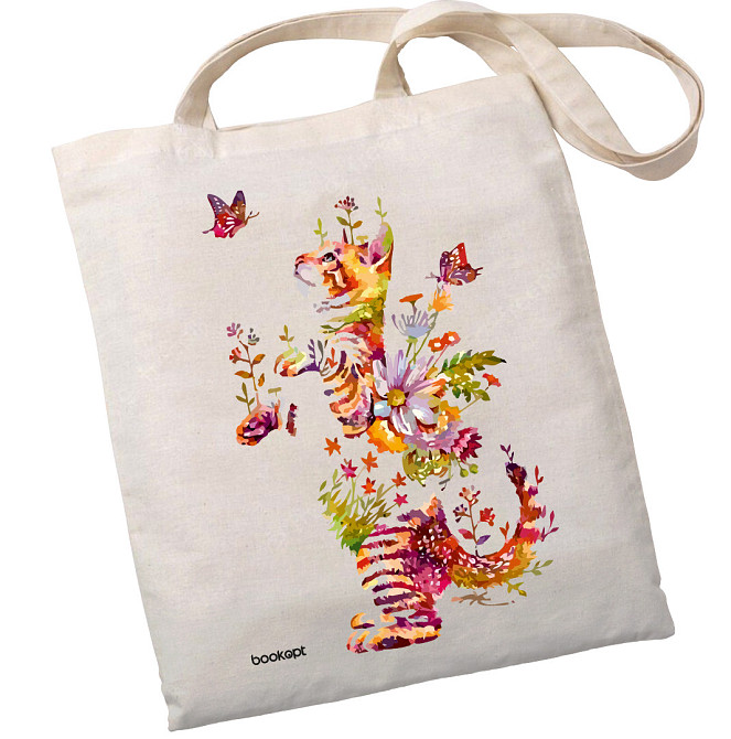 Екошопер BookOpt BK4050 Грайливий кіт з метеликом бежевий Київ - фото 1