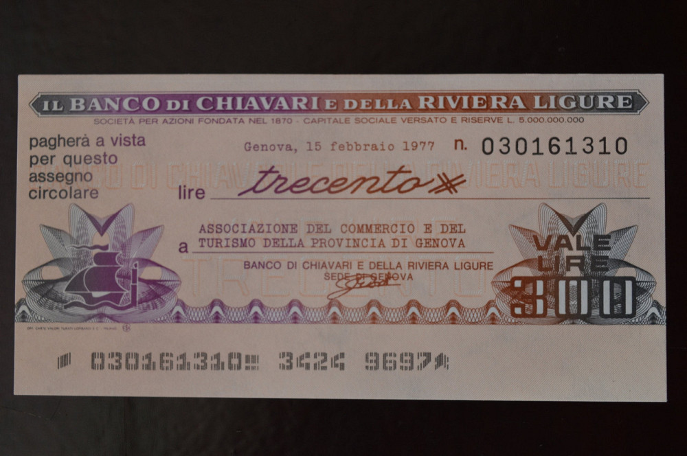 Чек. Италия 300 Лир 1977год (ЧК-1) ЛОТ 29 Полтава - изображение 1