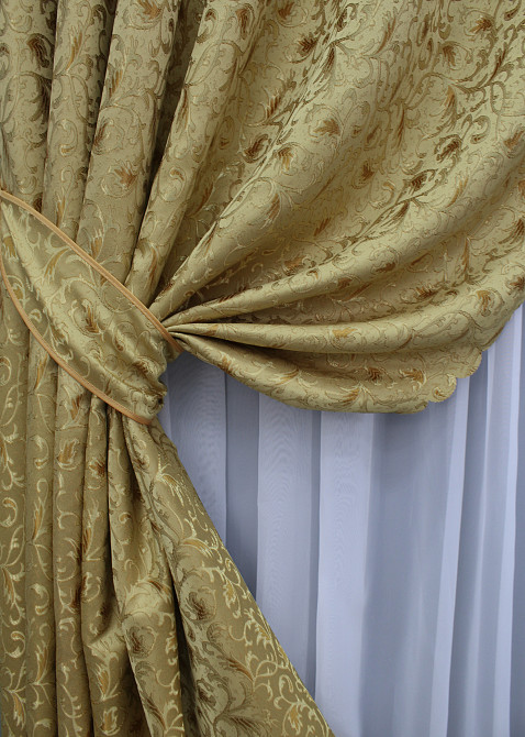 Комплект готовых штор VR-Textil Жаккард № 1588ш Золотистый 140х270 см 2 шт (33-0455) Киев - изображение 5