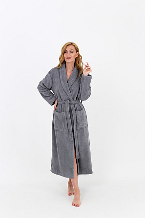 Жіночий халат Ideal Textile банний махровий сірий (56860461) Чернівці - фото 6