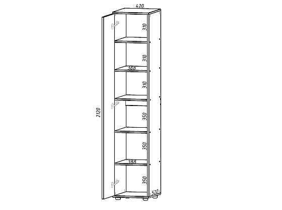 Пенал с полками Hugo H-3, Дуб Конкордия, 420/520/2120 Львов