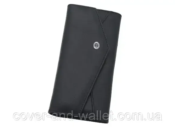Стильний жіночий гаманець чорного кольору з асиметричним клапаном ST Leather Київ - фото 3