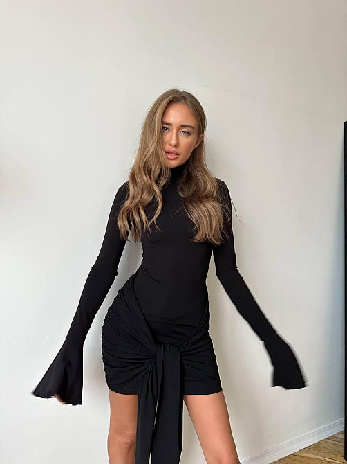 Жіноче стильне мініплаття зі складками мікродайвінг Чорний, 44/46 Одеса - фото 1