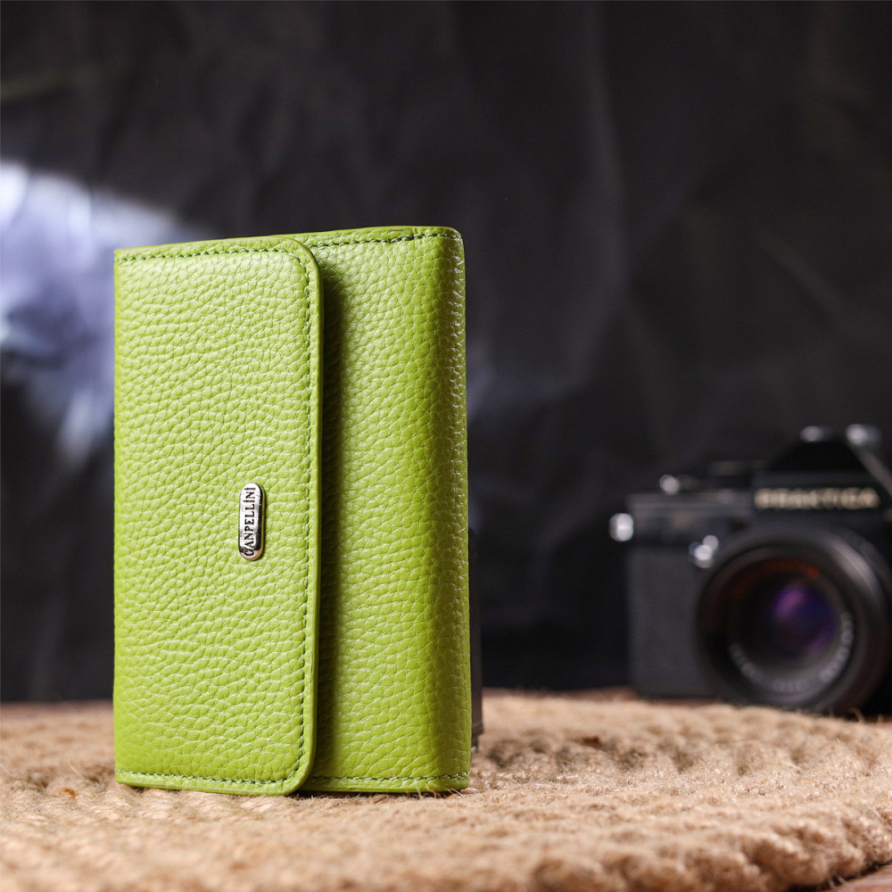 Молодежный стильный кошелек из натуральной кожи флотар Салатовый (CANPELLINI) Киев - изображение 2