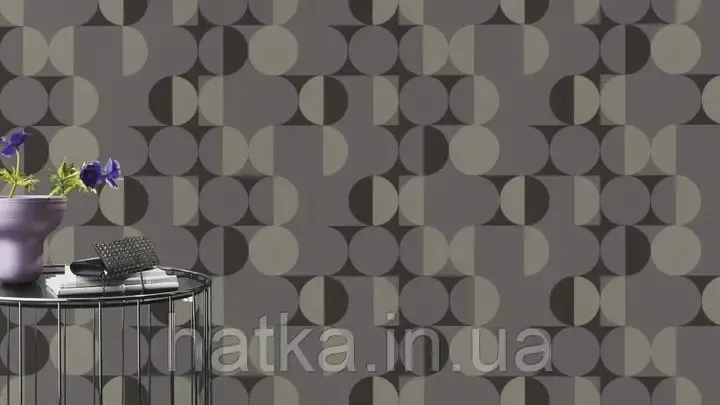 Шпалери вінілові на флізеліні Rasch Clasik 0,53х10 геометрія фігури кола смуги чорні сірі Київ - фото 2