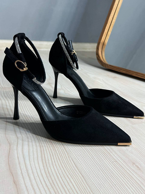 Туфли женские Meideli 50-1 D’Orsay на шпильке с ремешком замшевые со стразами чорные, 40, 25 см Киев - изображение 6
