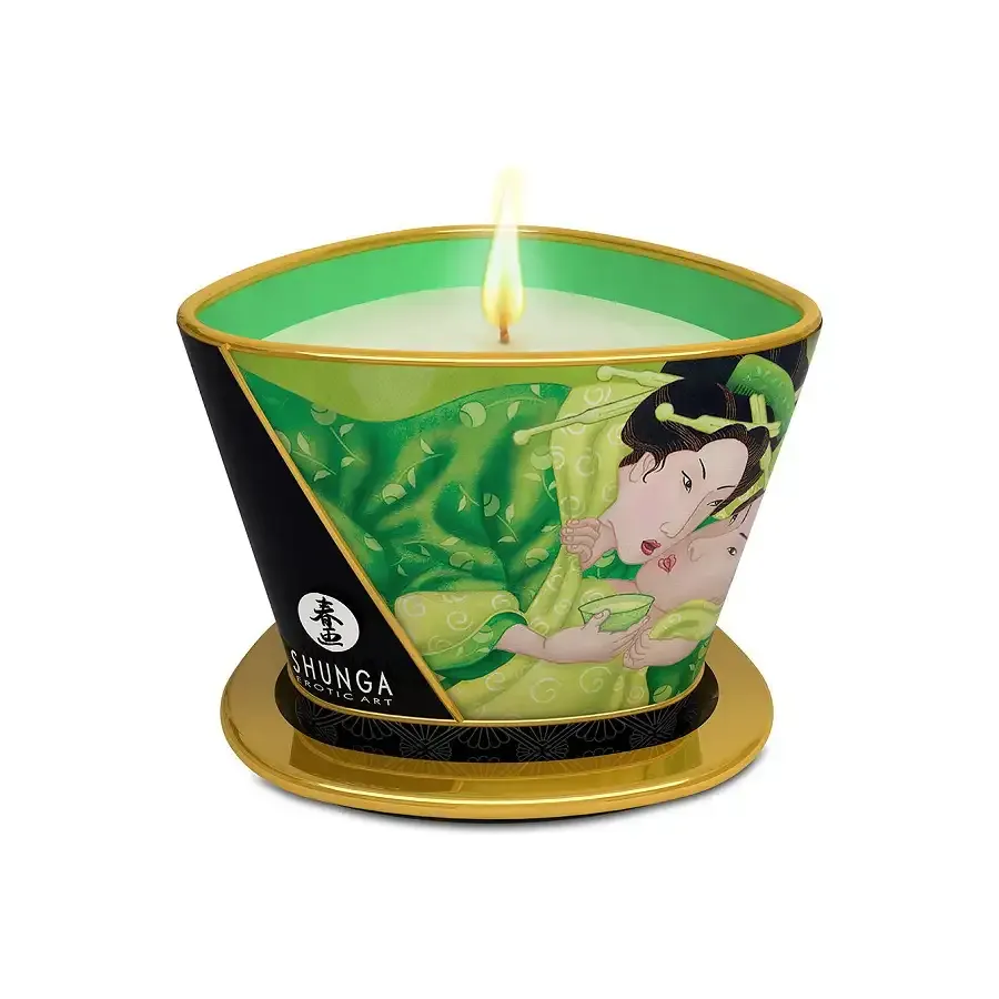 Масажна свічка Shunga Massage Candle – Exotic Green Tea (170 мл)  з афродизіаками Львів - фото 1