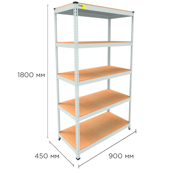 Металлический стеллаж Emby Light Series (размер 1800х900x450мм) 5 полок ДСП до 100кг Белый Винница