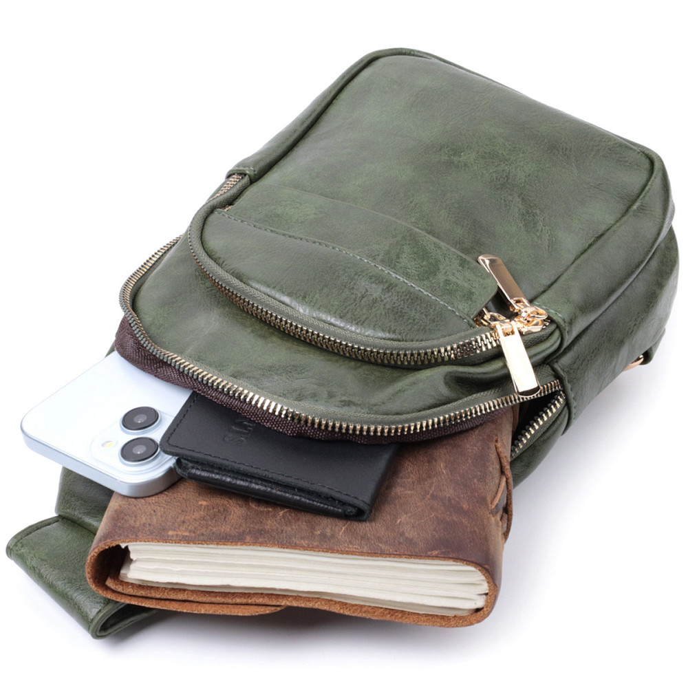 Сумка компактного размера с одной лямкой через плечо из гладкой экокожи Vintage 22771 Зеленый Киев - изображение 8