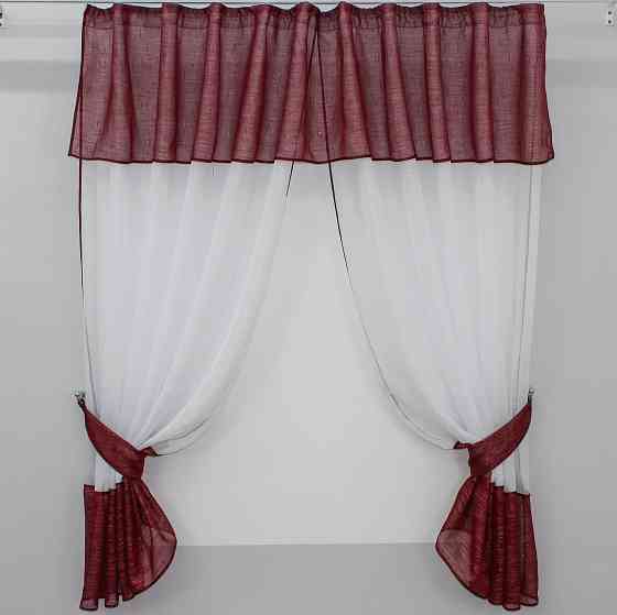 Кухонный комплект, шторки с ламбрекеном и подхватами цвет бордовый с белым 073к 59-292 Киев