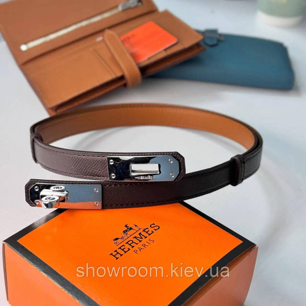 Тонкий женский пояс из натуральной кожи цвета кофе  (280-2) Киев - изображение 8