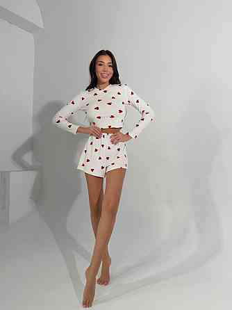 Жіноча стильна домашня принтована піжама плюшевий велюр Молочний Одеса