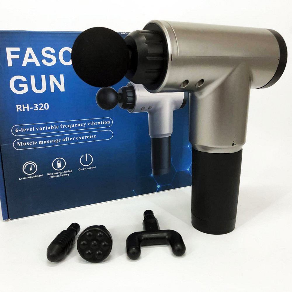 Аккумуляторный массажер для икр Fascial Gun KH-320, Массажер мышечный с разными насадками YU-16 Львов - изображение 14