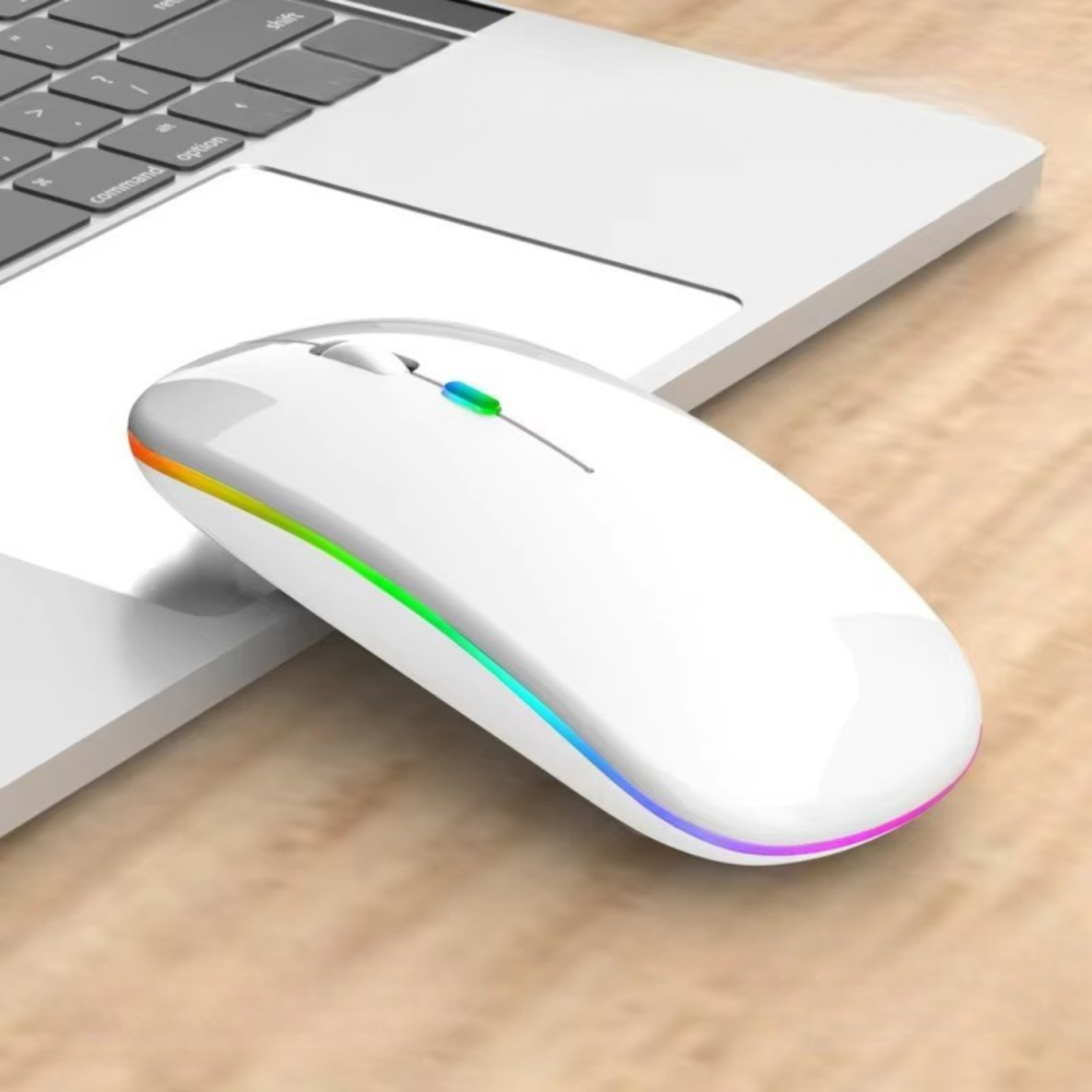 Мишка бездротова комп'ютерна, безшумна, оптична з RGB-підсвічуванням 2.4G+Bluetooth DPI 800/1000/1200 біла Кам'янець-Подільський - фото 9