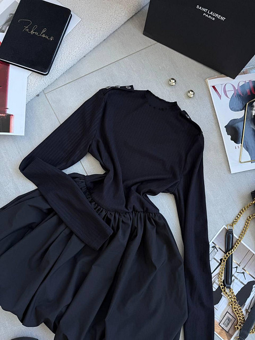 Женское базовое платье с пышной юбочкой рубчик+софт Черный, 42/44 Одесса - изображение 3