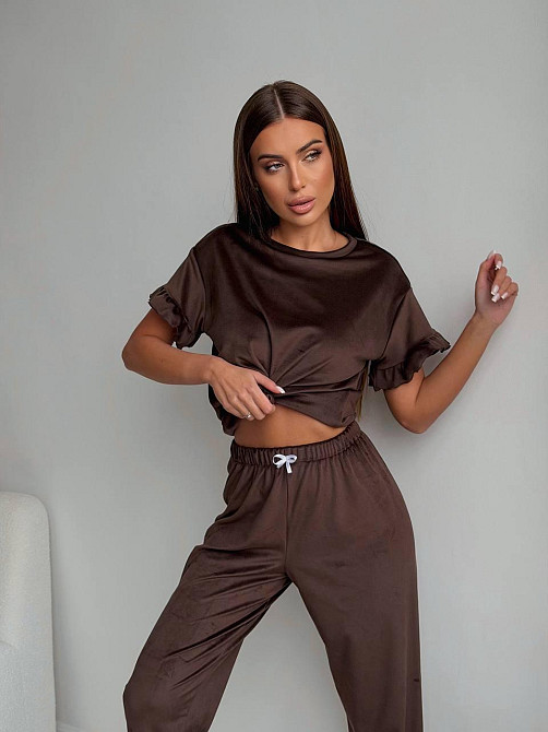 Женская стильная домашняя велюровая пижама Шоколад Одесса - изображение 2