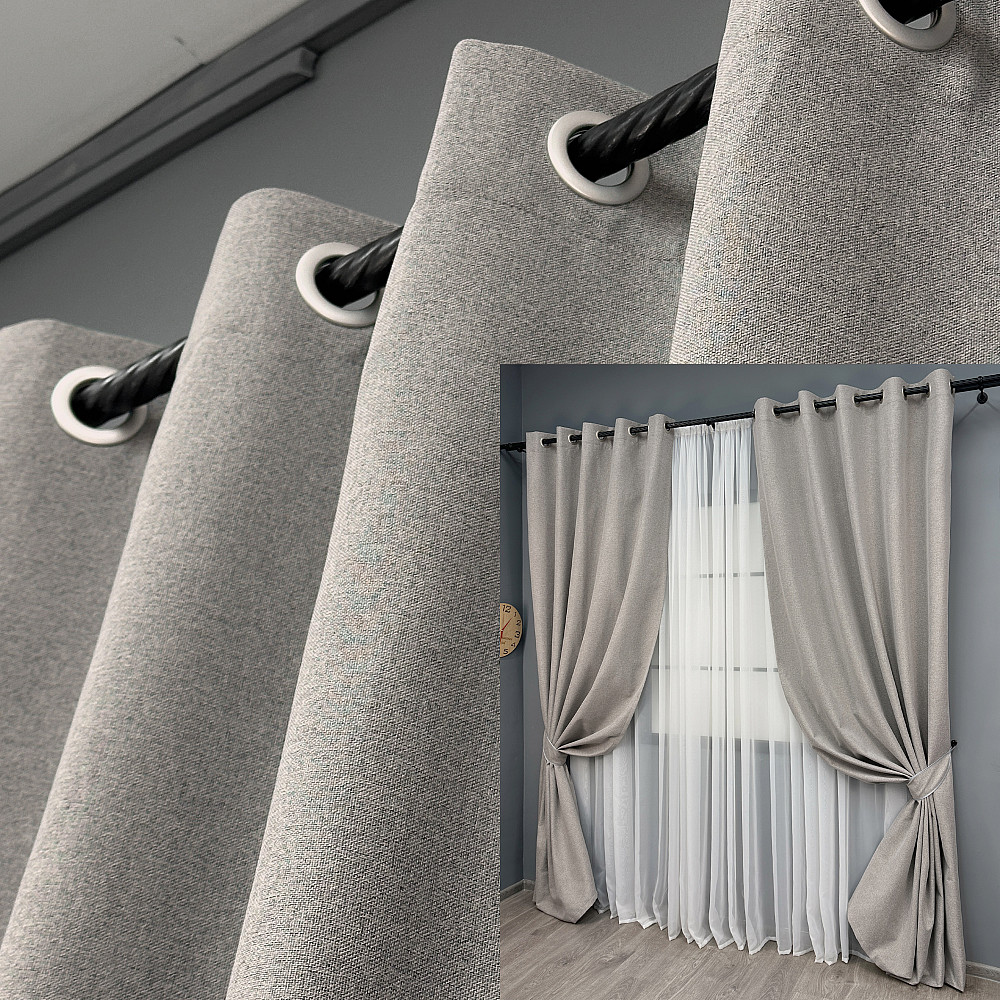 Комплект штор на люверсах VR-Textil Блэкаут двусторонний ASHEN NIGHT № 1847ш Тауп 150х270 см 2 шт (37-0288) Киев - изображение 1