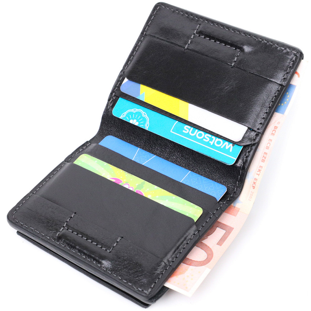 Стильное портмоне с накладной монетницей из натуральной кожи GRANDE PELLE 11643 Черный Киев - изображение 6