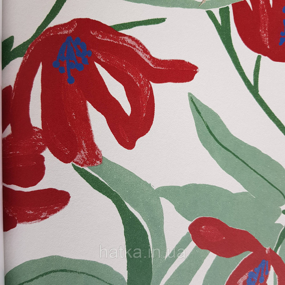 Шпалери флізелінові еко Khroma Zoom Goja 0.53х10.05 м квіти ніжні червоні зелені на білому Київ - фото 2