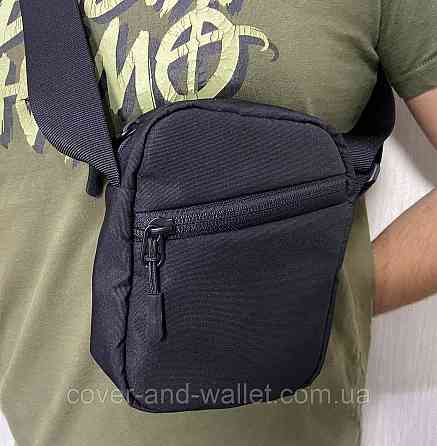 Маленька чоловіча сумка через плече чорного кольору з тканини Оксфорд 600 VIntage Київ