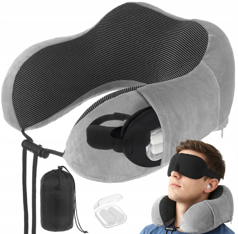 Дорожня подушка для шиї з ефектом 3D-пам'яті + аксесуари Xtrobb (26087) Нововолинськ - фото 1