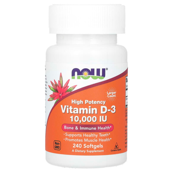 Вітамін Д-3, Vitamin D-3, Now Foods, високоефективний, 10000 МО, 240 капсул Київ
