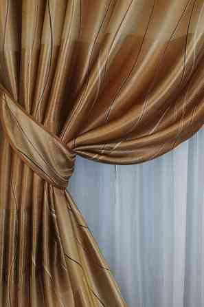 Комплект готових штор VR-Textil Фотоштори двосторонні № 1387ш Коричневий 150х270 см 2 шт (33-0258) Київ