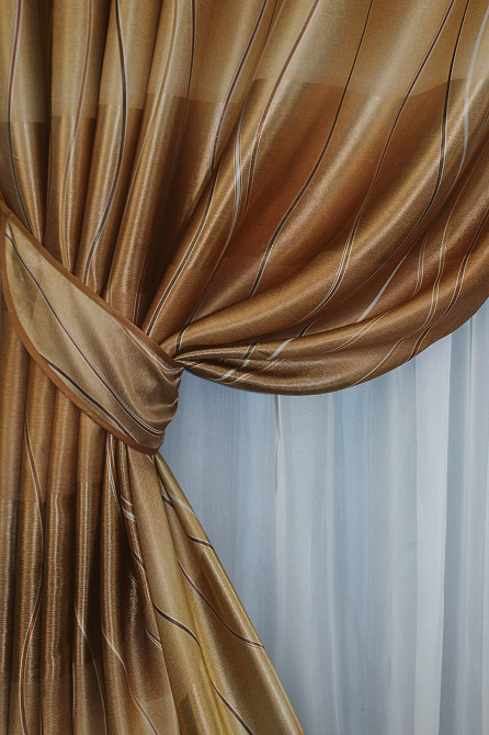 Комплект готовых штор VR-Textil Фотошторы двусторонние № 1387ш Коричневый 150х270 см 2 шт (33-0258) Киев - изображение 4