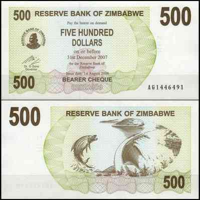 Зимбабве/Zimbabwe 500 Dollars 2006 Pick 43 UNC Полтава