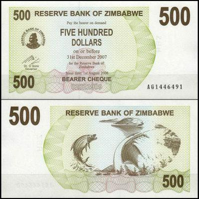 Зимбабве/Zimbabwe 500 Dollars 2006 Pick 43 UNC Полтава - изображение 1