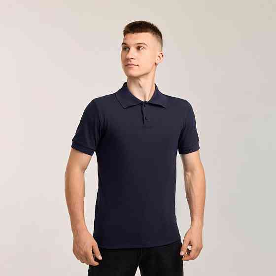 Темно-синє наві чоловіче класичне поло на ґудзиках Pobedov. Футболка поло Pobedov Royal синя Київ