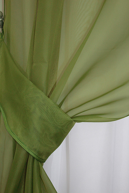 Кухонний комплект VR-Textil № 051к тюль і шторки з підв'язками оливковий з білим 270х170 см (50-243) Київ - фото 3