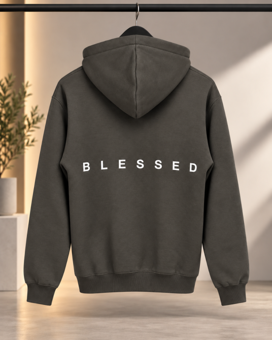 Худі з принтом BLESSED на спині, графітове худі з капюшоном, унісекс XXL, Чорний Чернівці - фото 1