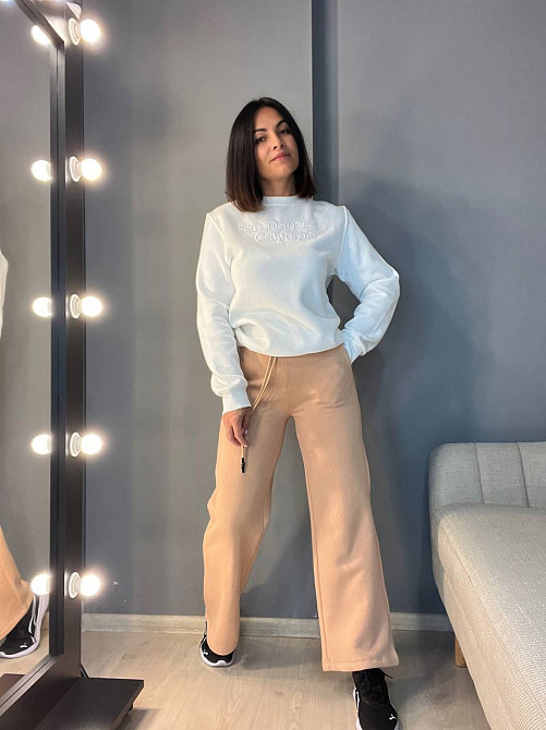 Штаны женские OLIVIA 2236 спортивные кюлоты укороченные на флисе бежевые, бежевый, SM Киев - изображение 7