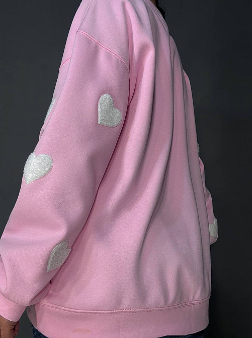 Свитшот женский W 2975 оверсайз с объемными сердцами, розовый, one size Киев - изображение 12