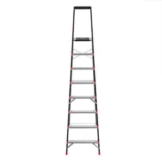Драбина сталева, 8 сходинок, лоток для інвентарю, висота: 2221 мм, висота: висота до платформи: 1720 мм, 150 кг INTERTOOL LT-0058 Київ