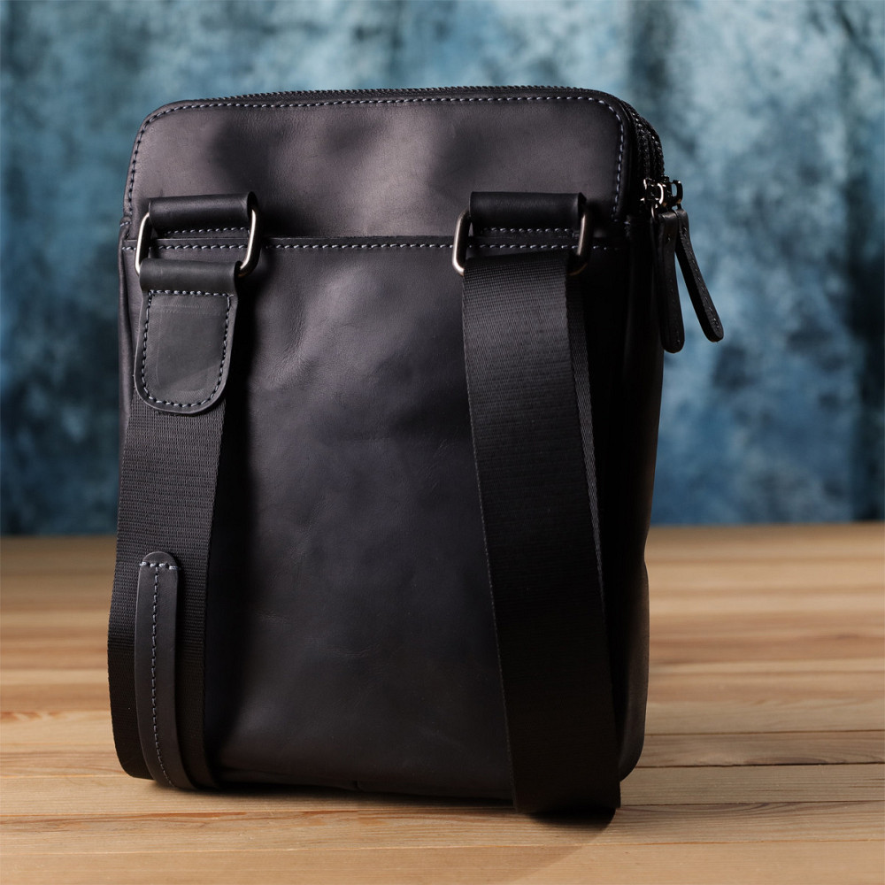 Практичная мужская сумка через плечо из винтажной натуральной кожи Shvigel 20870_1 Черный Киев - изображение 10