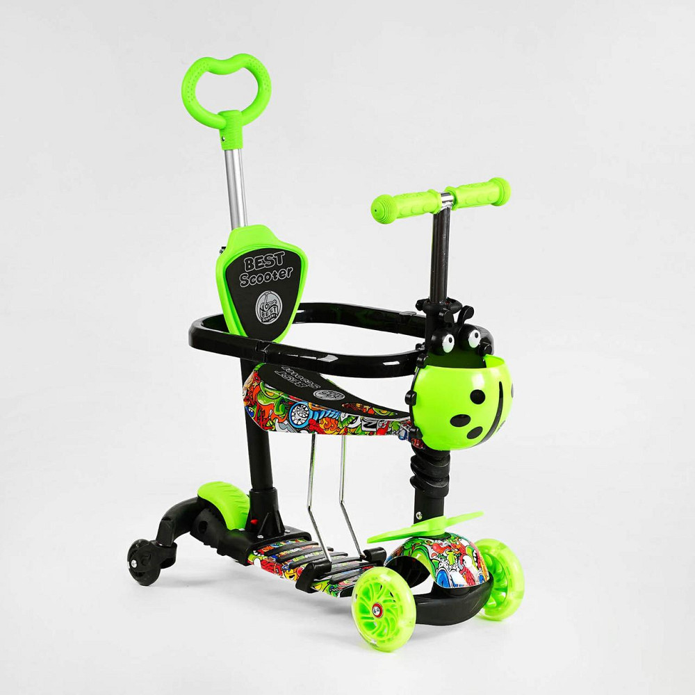 Самокат триколісний Best Scooter 5 в 1 із додатковими колесами Салатовий (LS-40203) Чернігів - фото 1