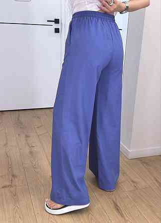 Женский льняной костюм рубашка и брюки с эластичным поясом, джинс, размер 54/56 Лубны