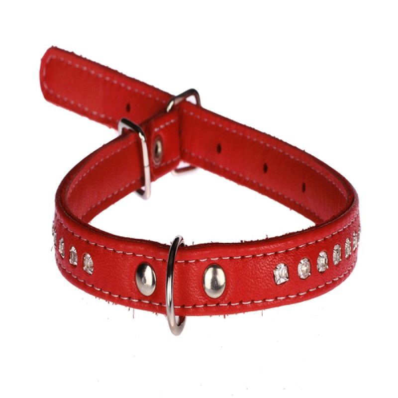 Нашийник 1672 15мм "Люкс" 1 стор. прикрашений стразами Червоний Вінниця - фото 1